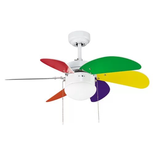 CristalRecord 84cm Tabit 6 Blade Ceiling Fan CristalRecord Finish: White/Red/Blue/Yellow  - Size: 41cm H X 84cm W X 41cm D