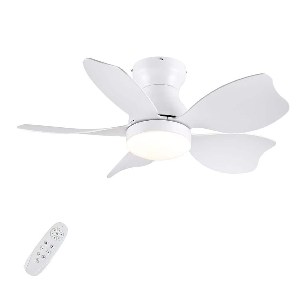 YUHAO 30 in. Indoor Low Profile Integrated LED Light White Kids Ceiling Fan with Reversible Motor and Remote for Bedroom