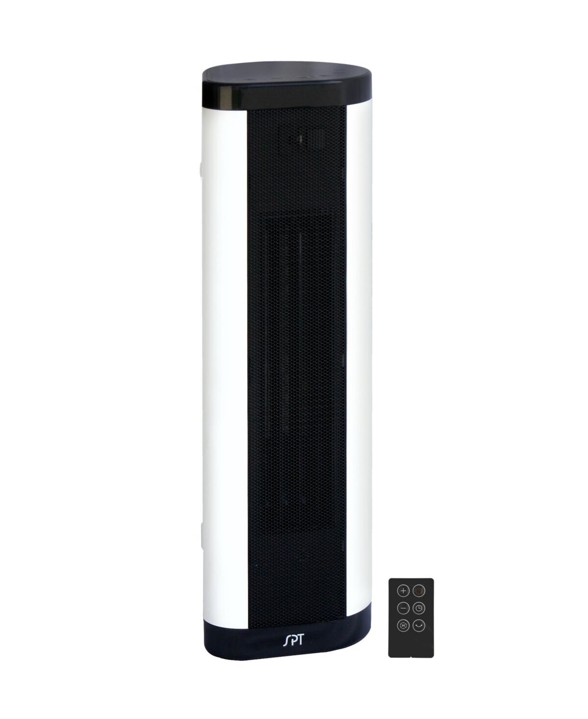 Spt Appliance Inc. Ptc Fan Tower/Baseboard Style Heater with Remote - Black And White