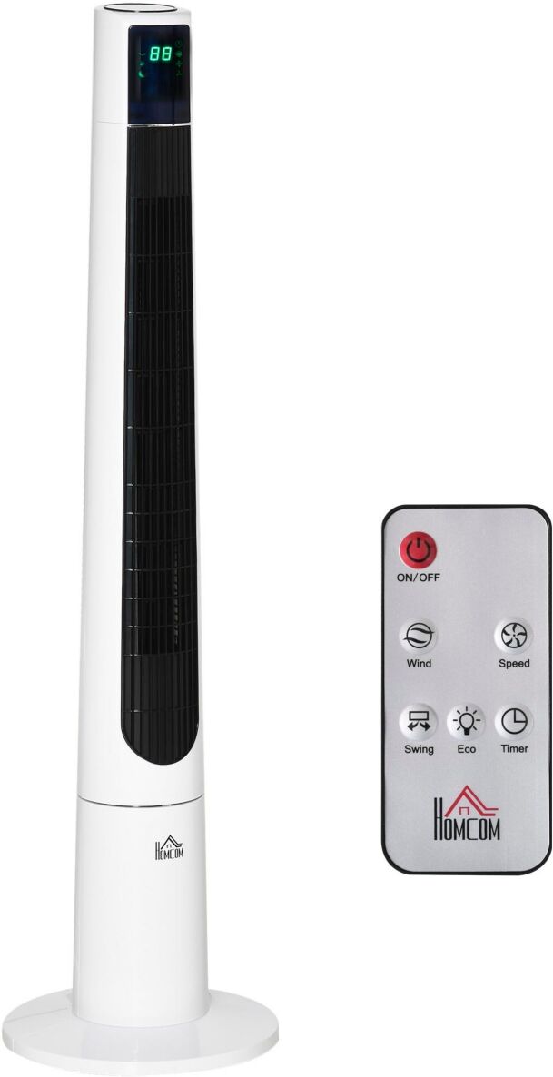 Homcom Freestanding Swivel 3-Mode Tower Cooling Fan, Auto Off w Remote, White - White