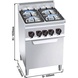 GGM GASTRO - Cuisinière à gaz - 19 kW - 4 brûleurs - Four à gaz inclus - 3,5 kW