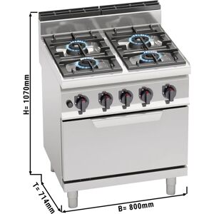 GGM GASTRO - Cuisinière à gaz - 28 kW - 4 brûleurs - Four à gaz statique inclus - 7,8 kW