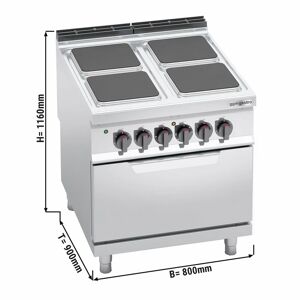 GGM Gastro - Cuisiniere electrique - 14 kW - 4 plaques carrees - Four electrique statique inclus - 7,5 kW Argent