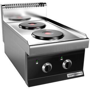 GGM Gastro - Cuisiniere electrique - 4,6 kW - 2 plaques rondes Argent / Noir