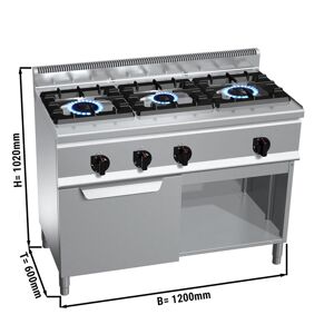 GGM Gastro - Cuisiniere a gaz - 31 kW - 3 bruleurs - four a gaz statique inclus - 3,5 kW Argent