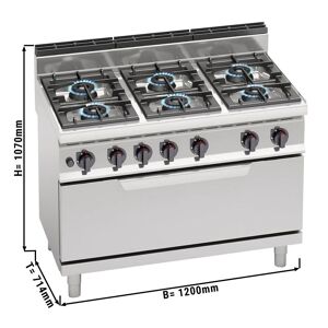 GGM Gastro - Cuisiniere a gaz - 42 kW - 6 bruleurs - four a gaz statique inclus - 12 kW Argent