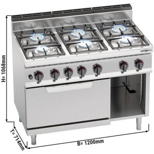 GGM Gastro - Cuisiniere a gaz - 33,5 kW - 6 bruleurs - four a gaz inclus - 7,8 kW Argent