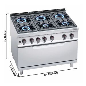 GGM Gastro - Cuisiniere a gaz - 53,5 kW - 6 bruleurs - Four a gaz inclus - 12 kW Argent