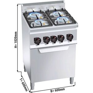 GGM Gastro - Cuisiniere a gaz - 19 kW - 4 bruleurs - Four a gaz inclus - 3,5 kW Argent