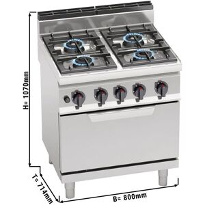 GGM Gastro - Cuisiniere a gaz - 28 kW - 4 bruleurs - Four a gaz statique inclus - 7,8 kW Argent