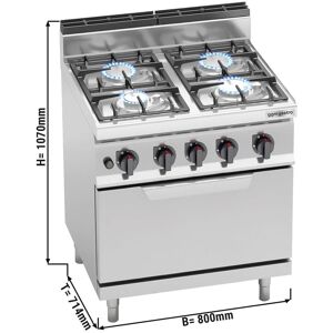 GGM Gastro - Cuisiniere a gaz - 21,5 kW - 4 bruleurs - four a gaz inclus - 7,8 kW Argent