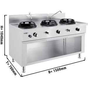 GGM Gastro - Cuisiniere wok a gaz - 45 kW - 3 zones de cuisson - incl. 2 mini-colonnes d'eau Argent