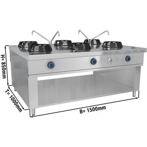 GGM Gastro - Cuisiniere wok a gaz - 84 kW - 6 zones de cuisson - 2 mini-colonnes d'eau incluses Argent