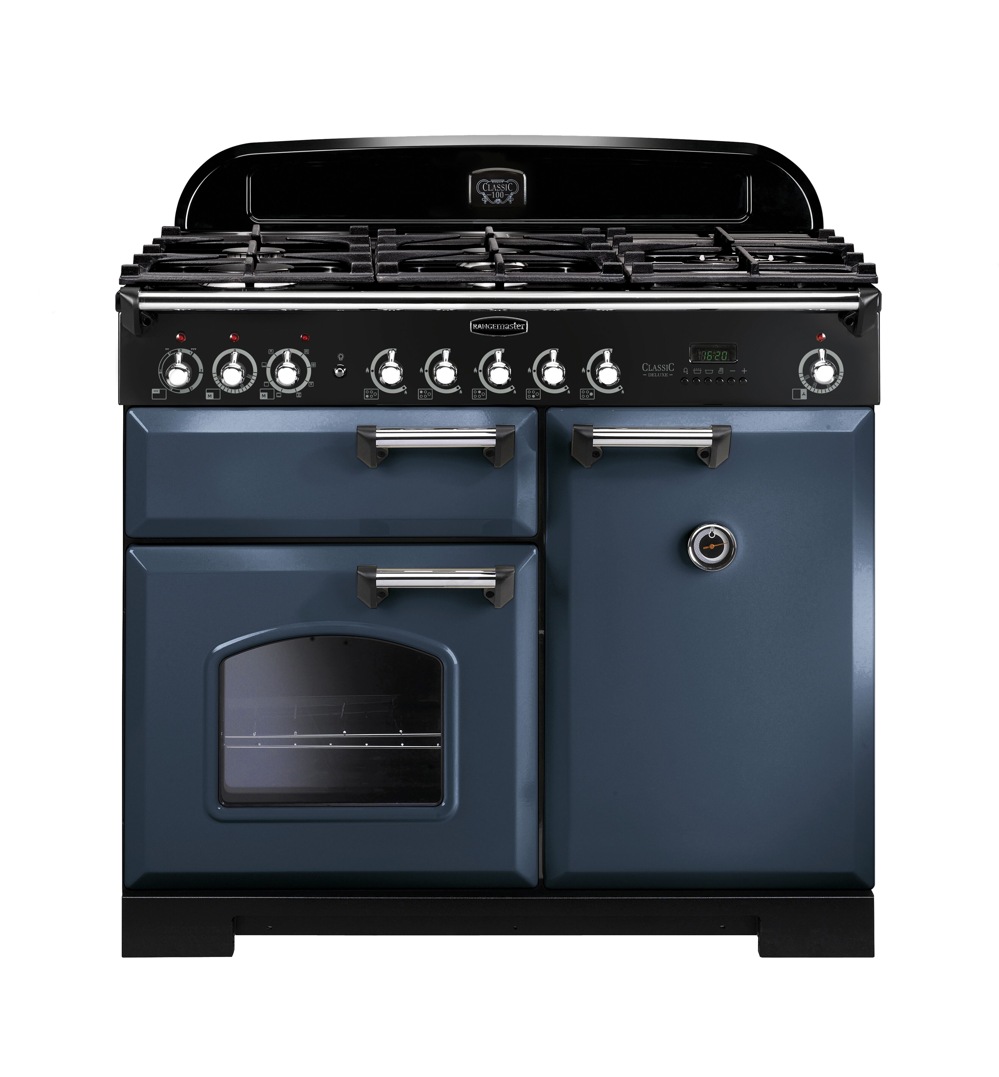 Rangemaster CDL100DFFSB/C Classic Deluxe 100cm Dual Fuel Range Cooker Stone Blue/Chrome