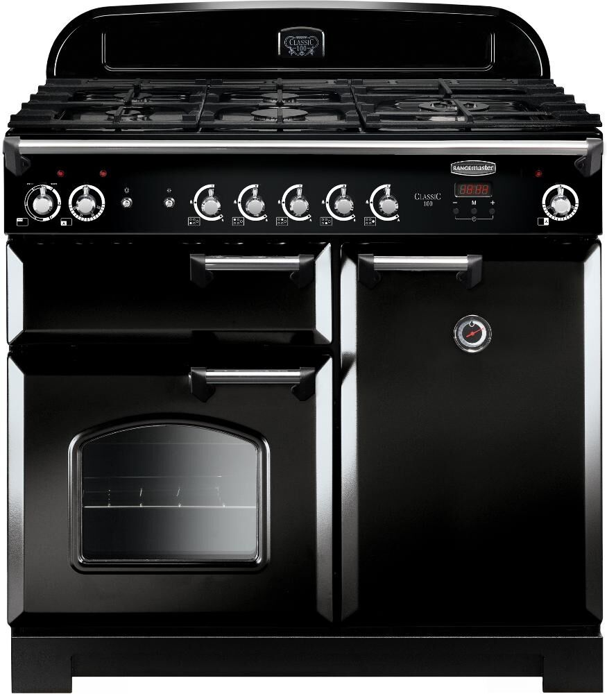 Rangemaster CLA100DFFBL/C Classic 100cm Dual Fuel Range Cooker Black Chrome