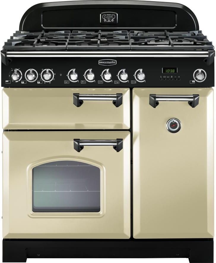 Rangemaster CDL90DFFCR/C Classic Deluxe 90 Dual Fuel Range Cooker - Cream & Chrome