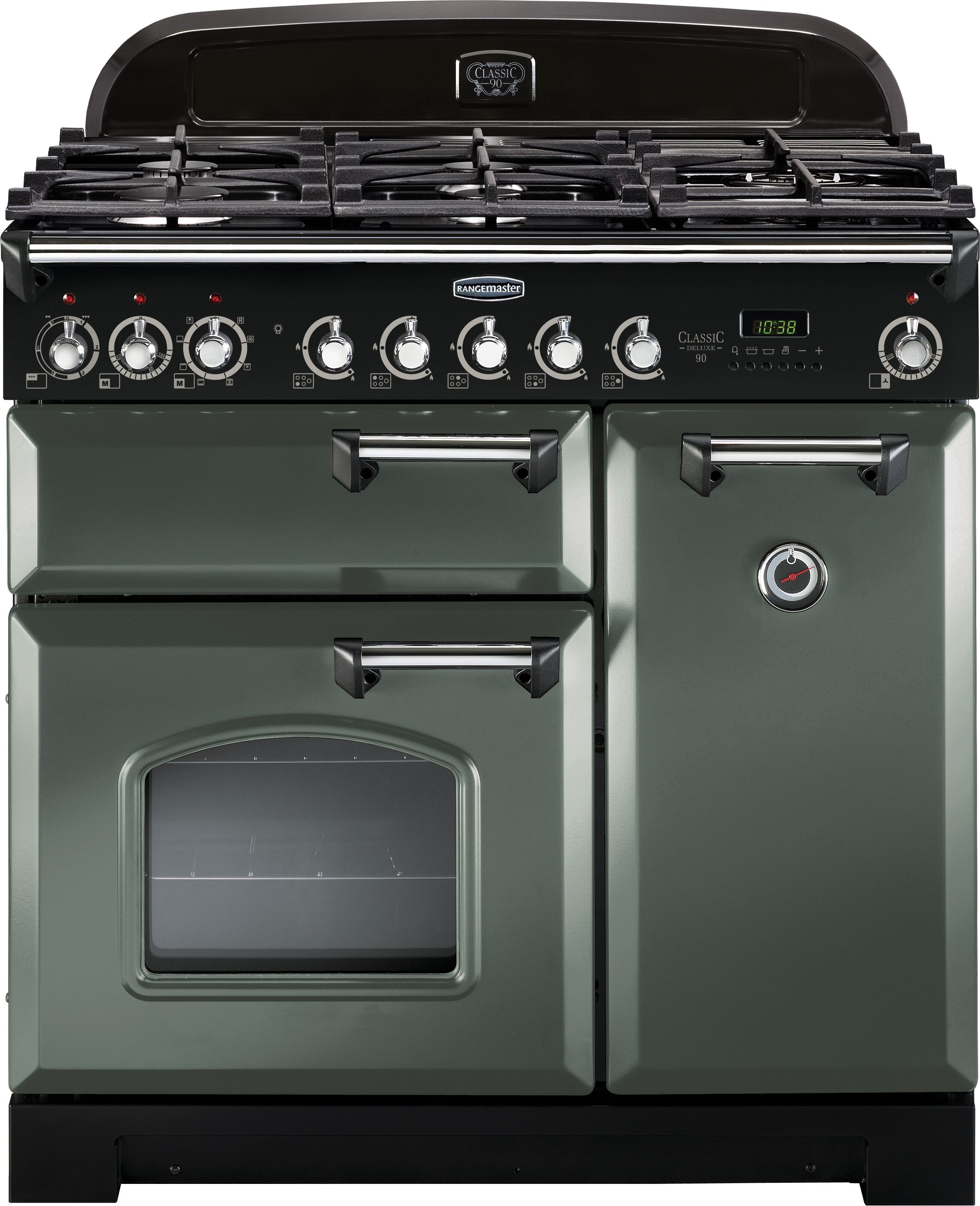 Rangemaster CDL90DFFMG/C Classic Deluxe 90cm Dual Fuel Range Cooker Mineral Green/Chrome