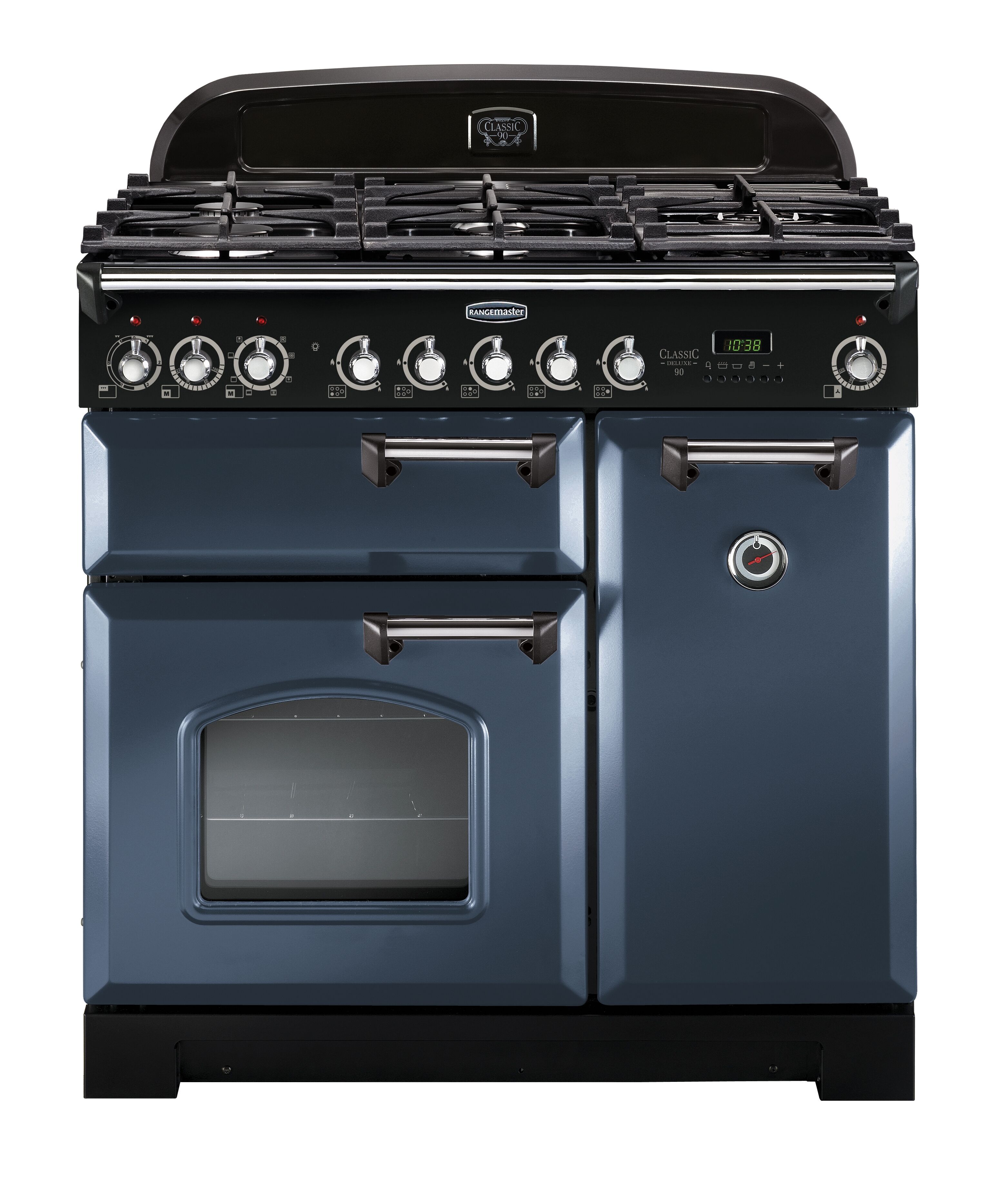 Rangemaster CDL90DFFSB/C Classic Deluxe 90cm Dual Fuel Range Cooker Stone Blue/Chrome