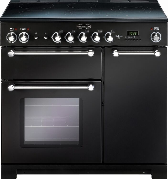 Rangemaster KCH90ECBL/C Kitchener 90 Electric Ceramic Range Cooker - Black & Chrome