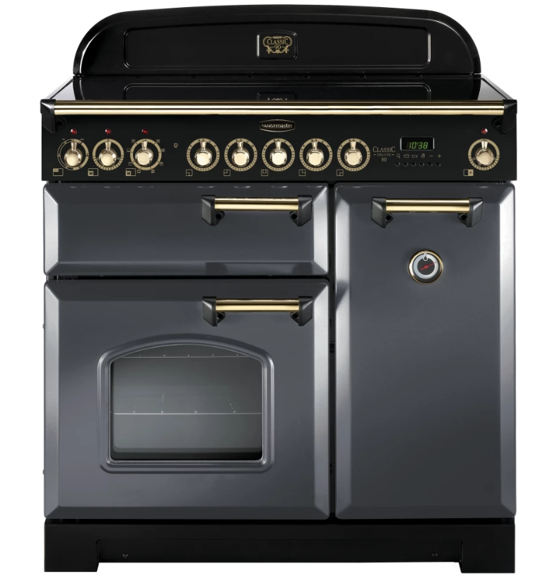 Rangemaster CDL90EISL/B Classic Deluxe 90cm Electric Induction Range Cooker- Slate/Brass