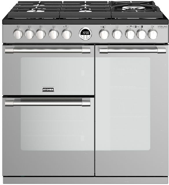 Stoves Sterling Deluxe STRDXS900DFGSS 90cm Dual Fuel Range Cooker With A Gas-Through-Glass Hob - Stainless Steel