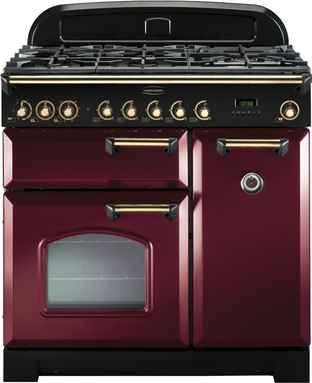 Rangemaster CDL90DFFCY/B 90cm Classic Deluxe Dual Fuel Range Cooker Cranberry/Brass