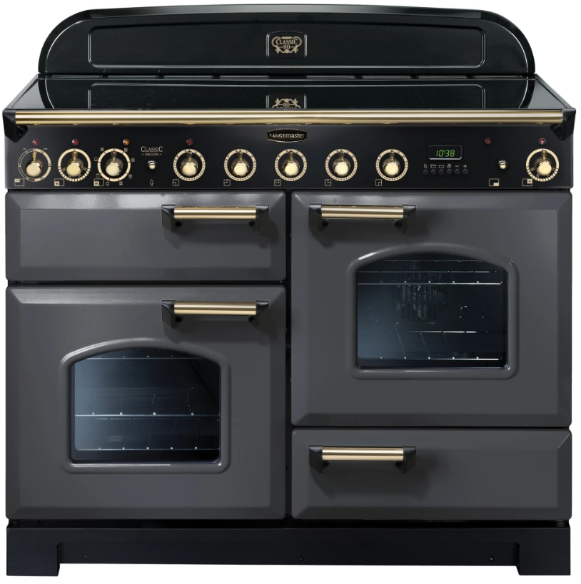 Rangemaster CDL110EISL/B Classic Deluxe 110cm Electric Induction Range Cooker- Slate/Brass