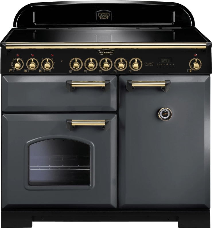 Rangemaster CDL100EISL/B Classic Deluxe 100cm Electric Induction Range Cooker-Slate/Brass