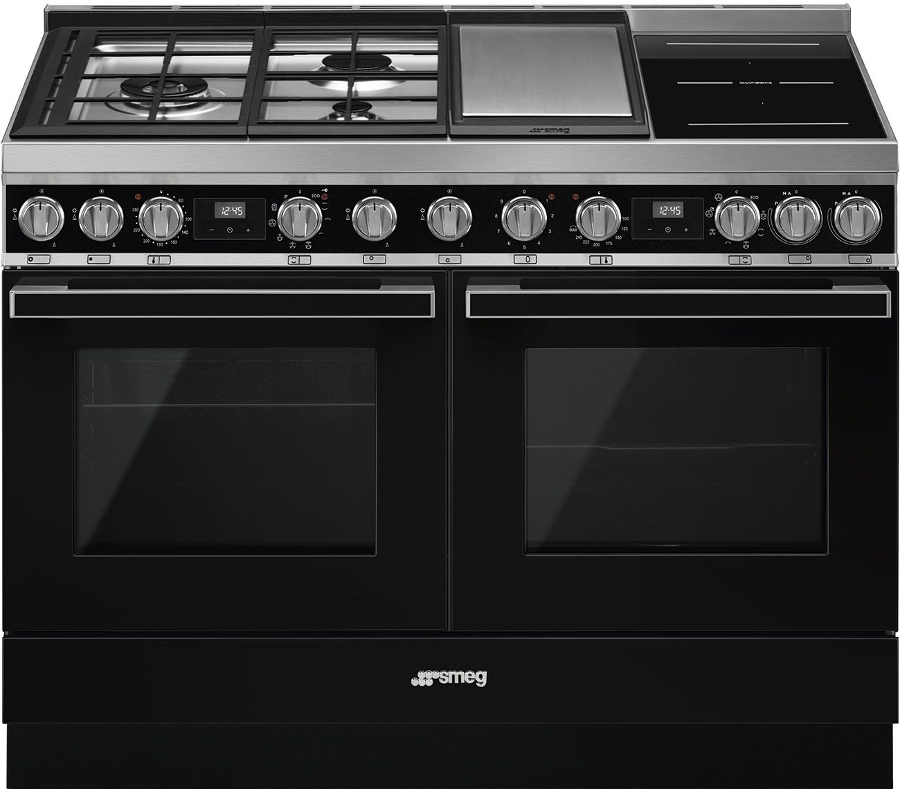 Smeg CPF120IGMPBL Portofino 120cm Dual Cavity Cooker With Mixed Fuel Hob-Black