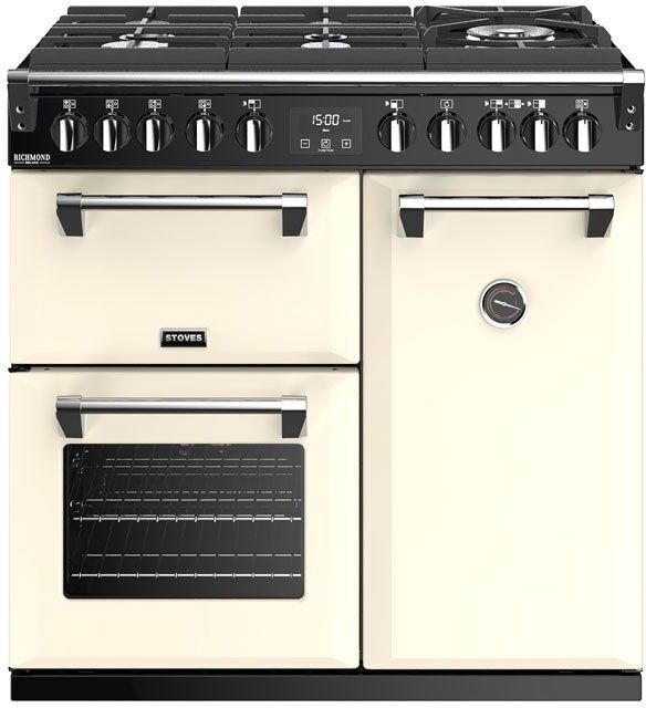 Stoves Richmond Deluxe RCHDXS900DFGCC  90cm Dual Fuel Range Cooker With Gas-Through-Glass Hob Classic - Cream