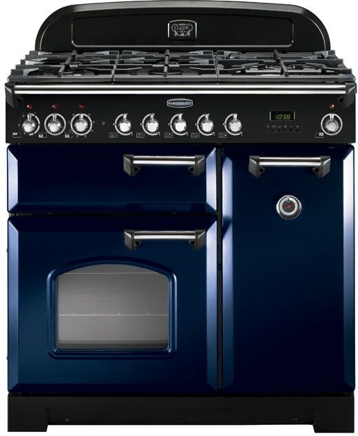 Rangemaster CDL90DFFRB/C 90cm Classic Deluxe Dual Fuel Regal Blue/Chrome Range Cooker