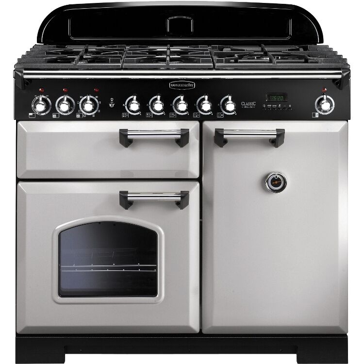 Rangemaster CDL100DFFRP/C 100cm Classic Deluxe Dual Fuel Royal Pearl/Chrome Range Cooker