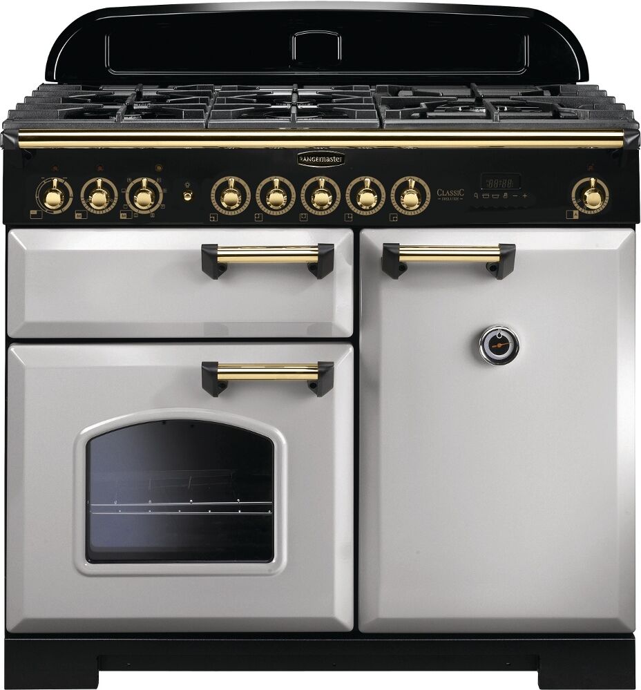 Rangemaster CDL100DFFRP/B 100cm Classic Deluxe Dual Fuel Royal Pearl/Brass Range Cooker