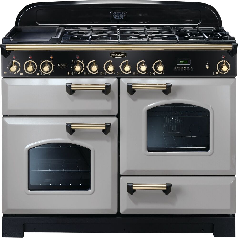 Rangemaster CDL110DFFRP/B Classic Deluxe 110cm Dual Fuel Range Cooker Royal Pearl/Brass