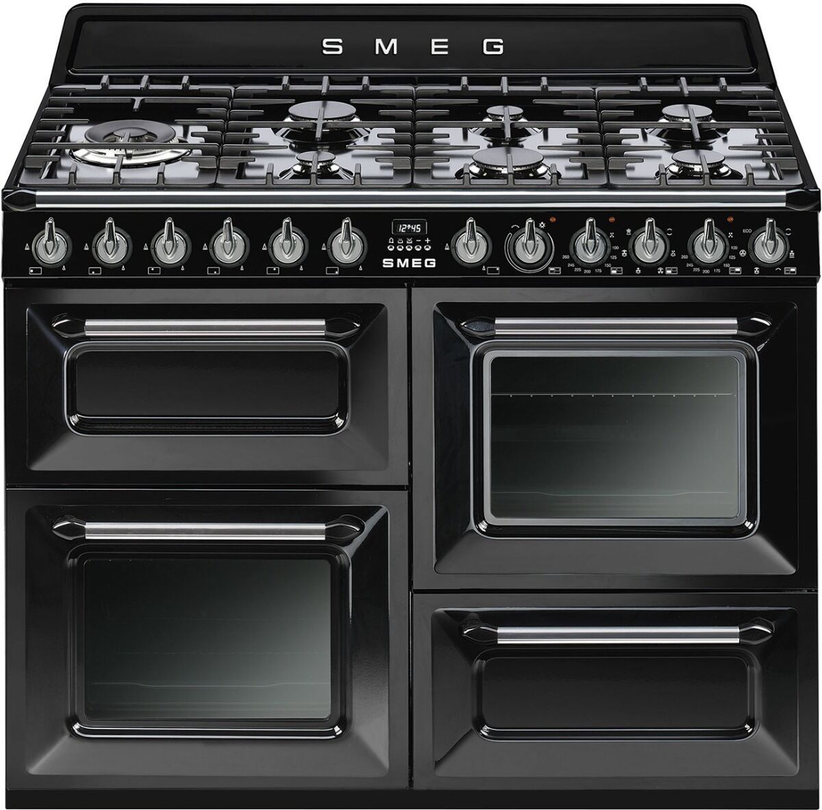 Smeg TR4110BL1 110cm Victoria Dual Fuel Range Cooker in Gloss Black