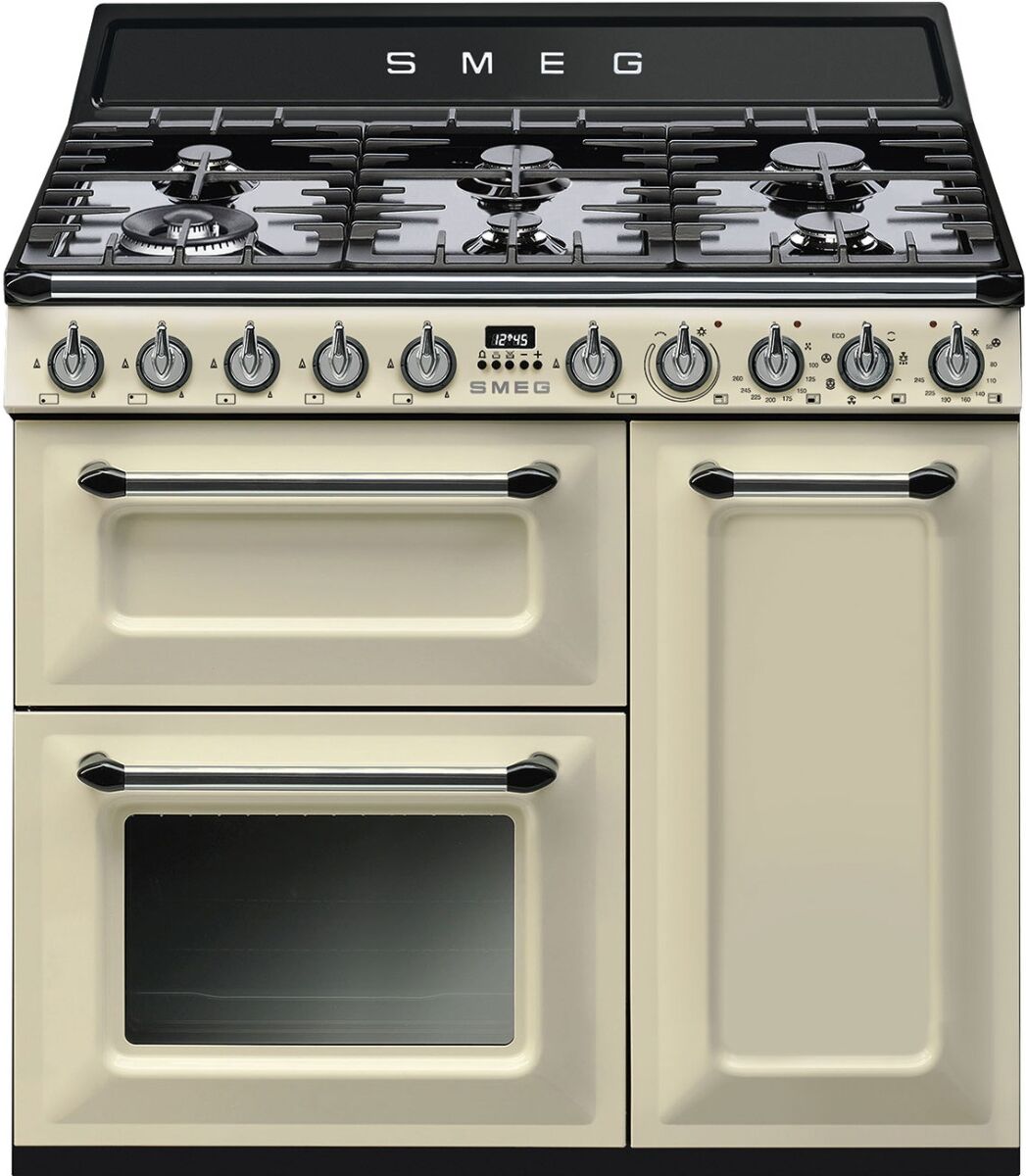 Smeg TR93P 90cm Victoria Dual Fuel Range Cooker in Cream