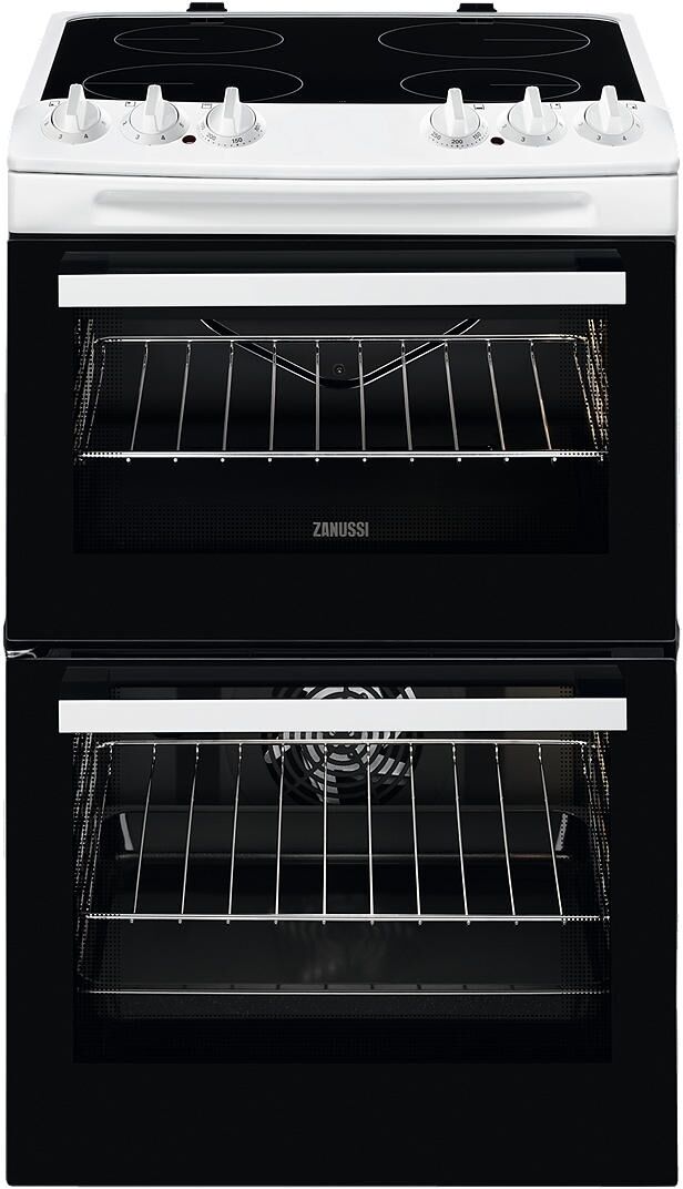 Zanussi ZCV46050WA 55cm Electric Hob Double Oven, Black / White