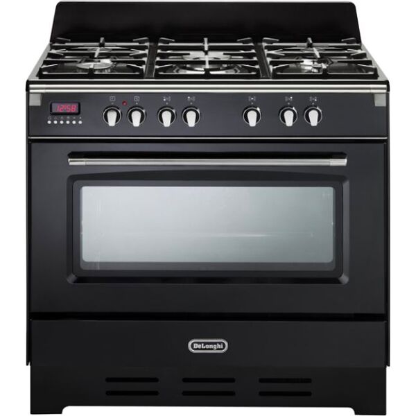 delonghi mem965nn cucina a gas 5 fuochi con forno elettrico ventilato larghezza x profodnità 90x60 cm griglie in ghisa vano scaldavivande colore nero - mem 965 nn linea mastercook