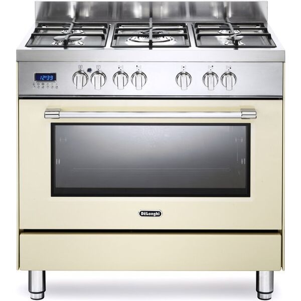 delonghi pro 96 mc cucina a gas 5 fuochi forno elettrico multifunzione ventilato con grill larghezza x profondità 90x60 cm con colore crema / inox - pro 96 mc linea pro