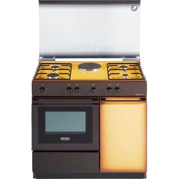 delonghi sek 8541 n ed cucina a gas 4 fuochi + 1 piastra forno elettrico con grill lxp 90x50 cm con coperchio vano portabombola colore beige / marrone -sek 8541 n ed