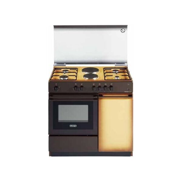 delonghi sek 8542 n cucina a gas 4 fuochi + 2 piastre forno elettrico con grill larghezza x profondità 86x50 cm con coperchio e vano portabombola colore coppertone - sek 8542 n linea smart