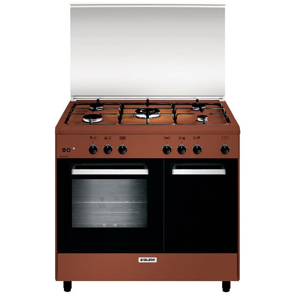 glem gas ar965gc cucina a gas 5 fuochi (1 bruciatore tripla corona) forno a gas con grill elettrico larghezza x profondità 90 x 60 cm con coperchio in cristallo colore marrone - ar965gc