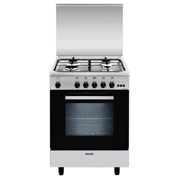 glem gas a654vi cucina a gas 4 fuochi forno a gas multifunzione ventilato con grill larghezza x profondità 60x50 cm classe energetica a con coperchio colore inox - a654vi linea alpha