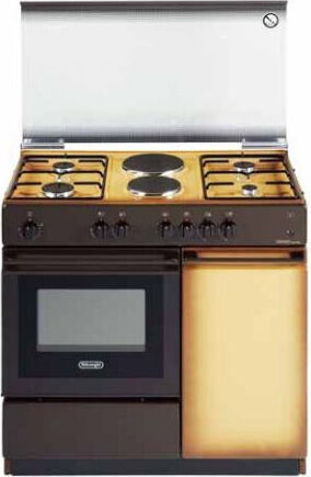 delonghi sek 8542 n cucina a gas 4 fuochi + 2 piastre forno elettrico con grill larghezza x profondità 86x50 cm con coperchio e vano portabombola colore coppertone - sek 8542 n linea smart