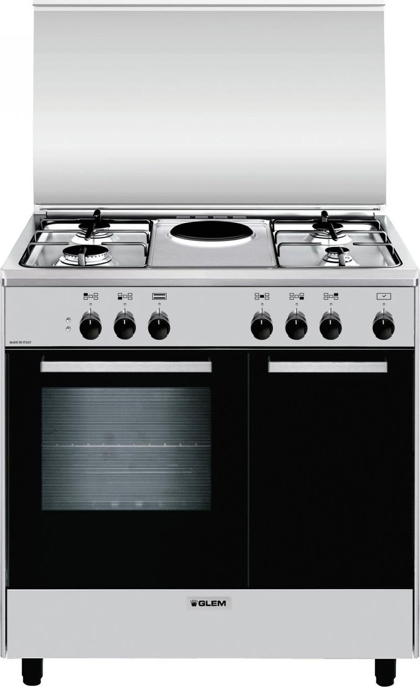 glem gas ar856ei cucina a gas 4 fuochi + 1 piastra forno elettrico con grill larghezza x profondità 80x50 cm classe energetica a con coperchio vano portabombola colore inox - ar856ei linea alpha