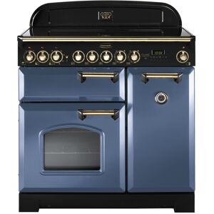 Rangemaster CDL90ECSB/B Classic Deluxe 90cm Electric Ceramic Range Cooker-Stone Blue/Brass