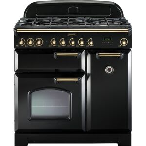 Rangemaster CDL90DFFBL/B 90cm Classic Deluxe Dual Fuel Range Cooker Black/Brass