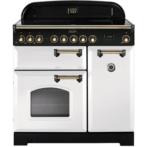 Rangemaster CDL90ECWH/B Classic Deluxe 90cm Electric Ceramic Range Cooker White/Brass