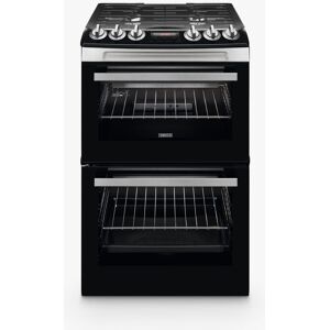 Zanussi ZCG43250XA Double Gas Cooker, A Energy Rating, Black/Stainless Steel - Black And Stainless Steel - Unisex