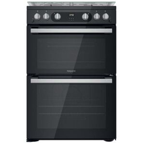 Hotpoint HDM67G0C2CB 60cm Double Oven Gas Cooker in Black Wok Burner